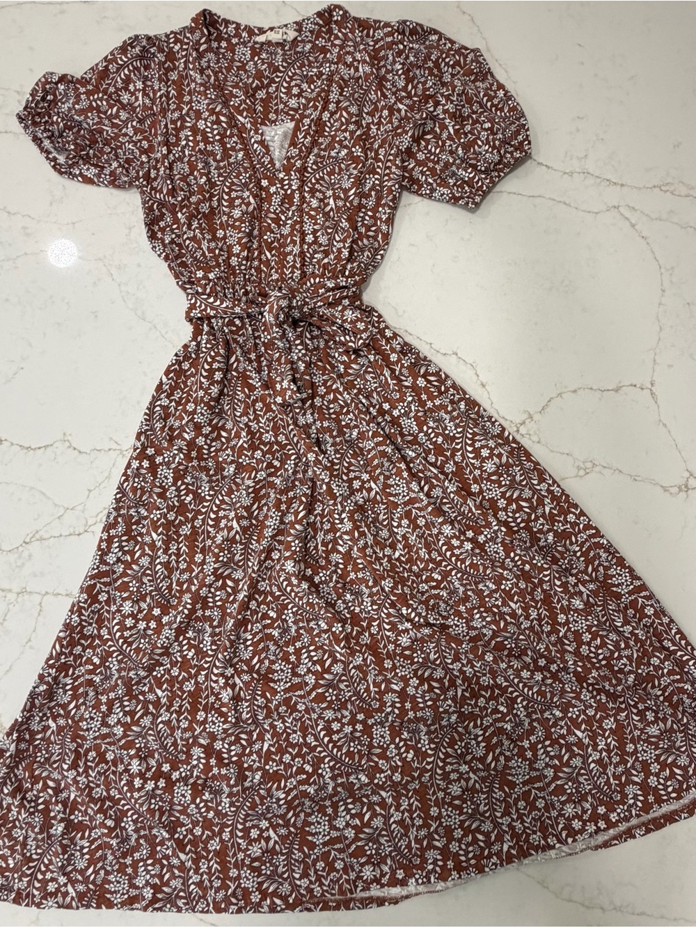 Boden Jersey Wrap Dress Floral Rust Brown Ruffle US 10R